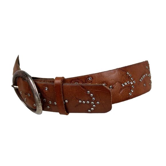 Hollister BROWN GENUINE LEATHER 1 7/8"Wd STUDDED CASUAL WOMEN'S BELT Sz M(B79 - Picture 4 of 12